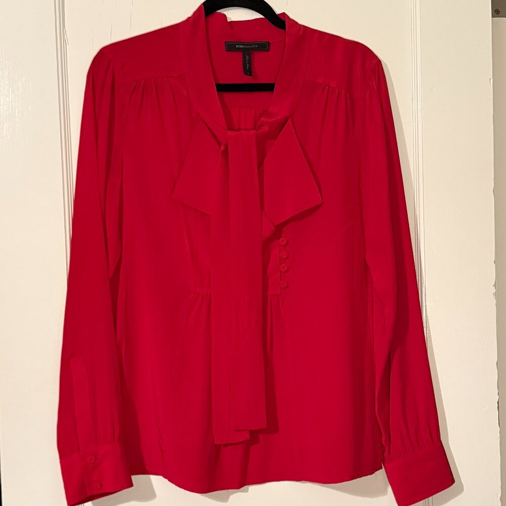 BCBGMaxAzria | Red 100% Silk Blouse Size M